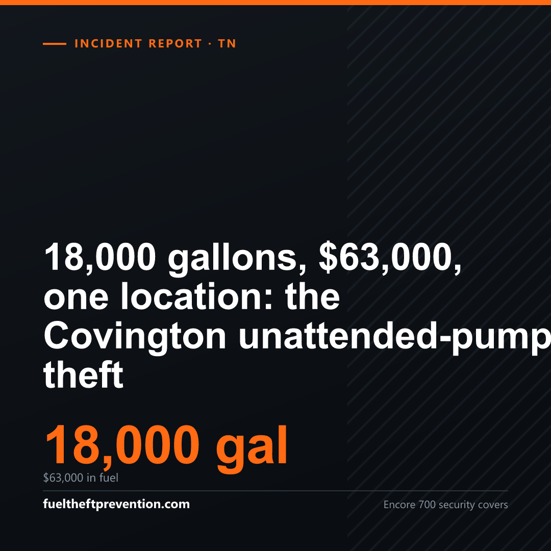 Square social image for: 18,000 gallons, $63,000, one location: the Covington unattended-pump theft