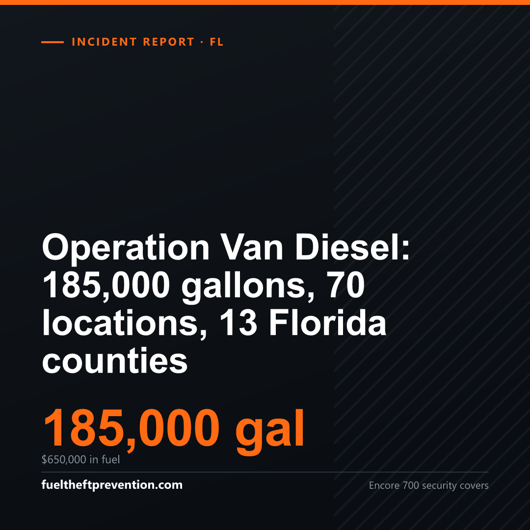 Square social image for: Operation Van Diesel: 185,000 gallons, 70 locations, 13 Florida counties